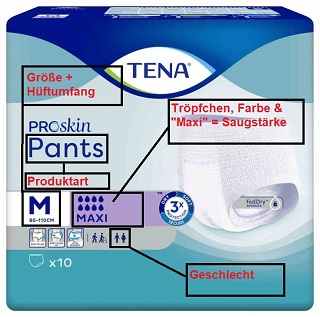 Merkmale Verpackung am Beispiel von TENA Pants Maxi