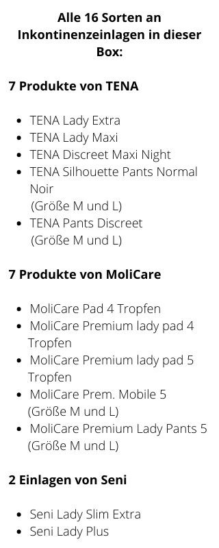 Inhalt Probebox Frauen mittlere Inkontinenz